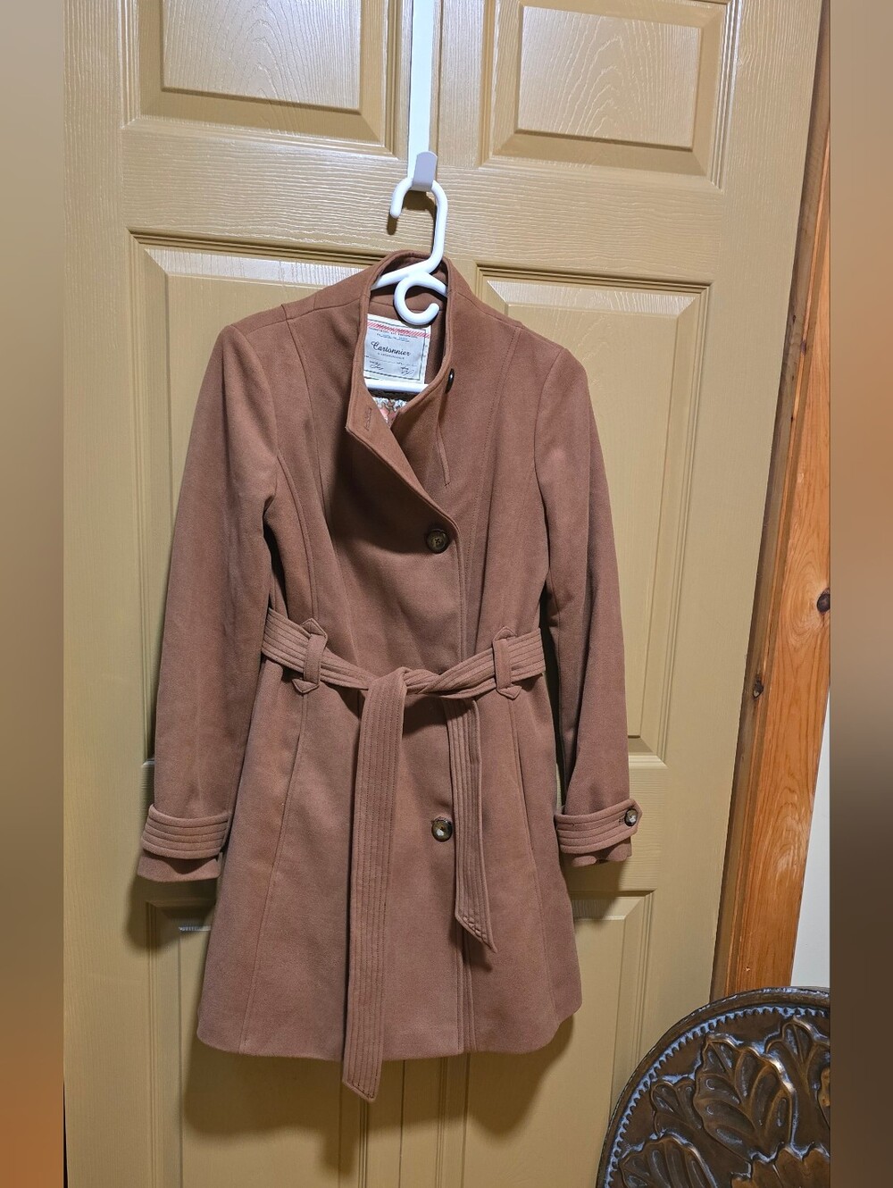 Anthropologie Womens Belted Wool-Blend Coat in Dusty Rose/rust